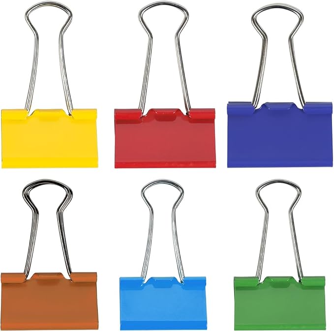 JAM PAPER Colorful Binder Clips Assortment - Medium - 1 1/4 Inch (32 mm) - Assorted Rainbow Colors - 90 Binderclips/Pack