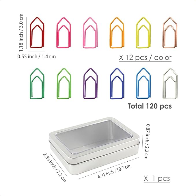 OWLFAVO 120pcs Arrow Shape Paper Clips with Storage Box, 12 Colors, Funny Cute Paperclips Bookmarks Planner Clips for Fun Office Supplies College Gifts Wedding Decoration
