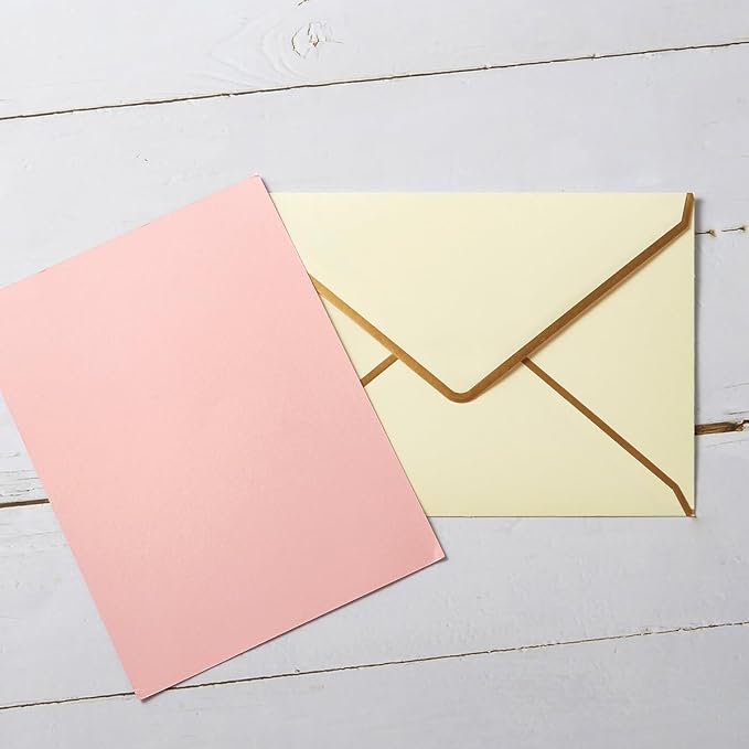 50 Pack A4 Envelopes Cream Color 4x6 with Gold Border, 4.25x6.25 | Self-Adhesive, V Flap, For Wedding, Graduation, Baby Shower, Parties, Invitations
