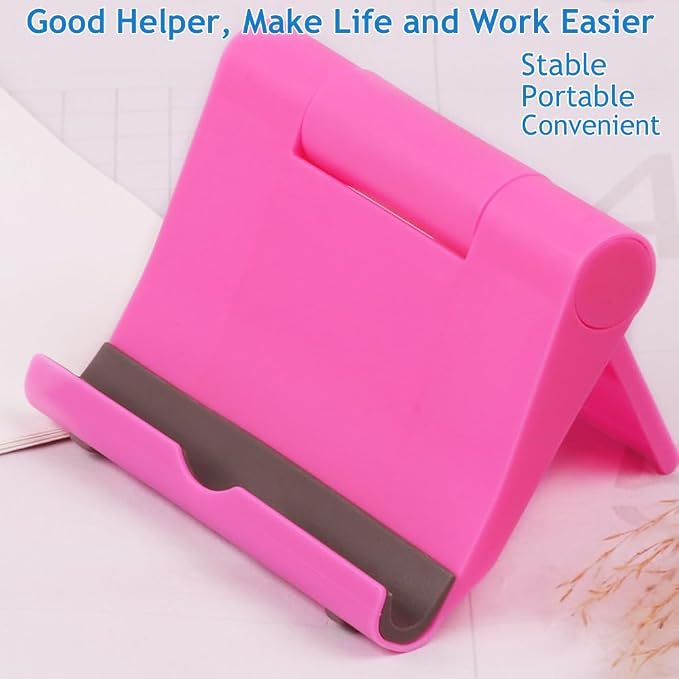 Cell Phone Stand for Desk 2 Pack Mobile Phone Holders Desktop Tablet Stand, Foldable Phone Dock Universal Adjustable Tablet Stand for Desk (Pink+Purple) | Foldable Adjustable Mobile Dock, Universal Tabletop Mount, Multi-Angle Desk Stand Compatible with...