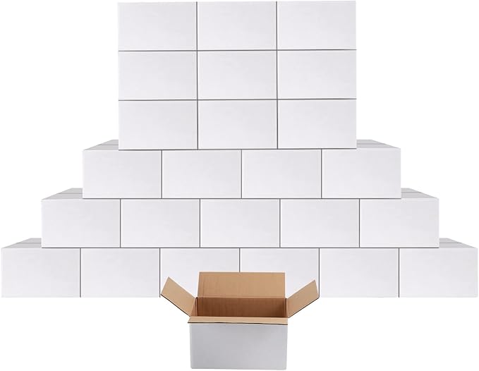 Calenzana 7x5x4 Inches Shipping Boxes Pack of 25, White Cardboard Corrugated Box for Mailing Packing and Storage