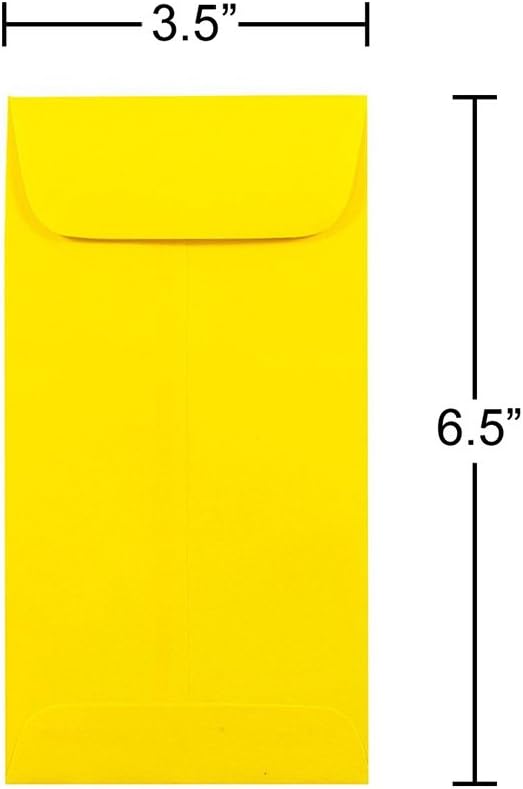 JAM PAPER #7 Coin Business Colored Envelopes - 3 1/2 x 6 1/2 - Yellow Recycled - 50/Pack