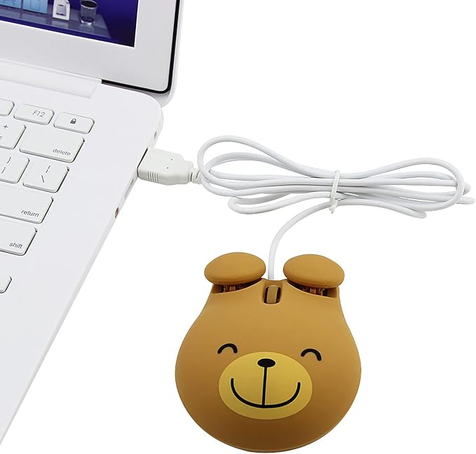 Sokelinn-six Wired Cute Mouse, USB Wired Mause for Kids with Lovely Cartoon Shaped, 1600PDI 3 Buttons Ergonomic Mini Mice for PC Laptop Desktop (Brown Bear)