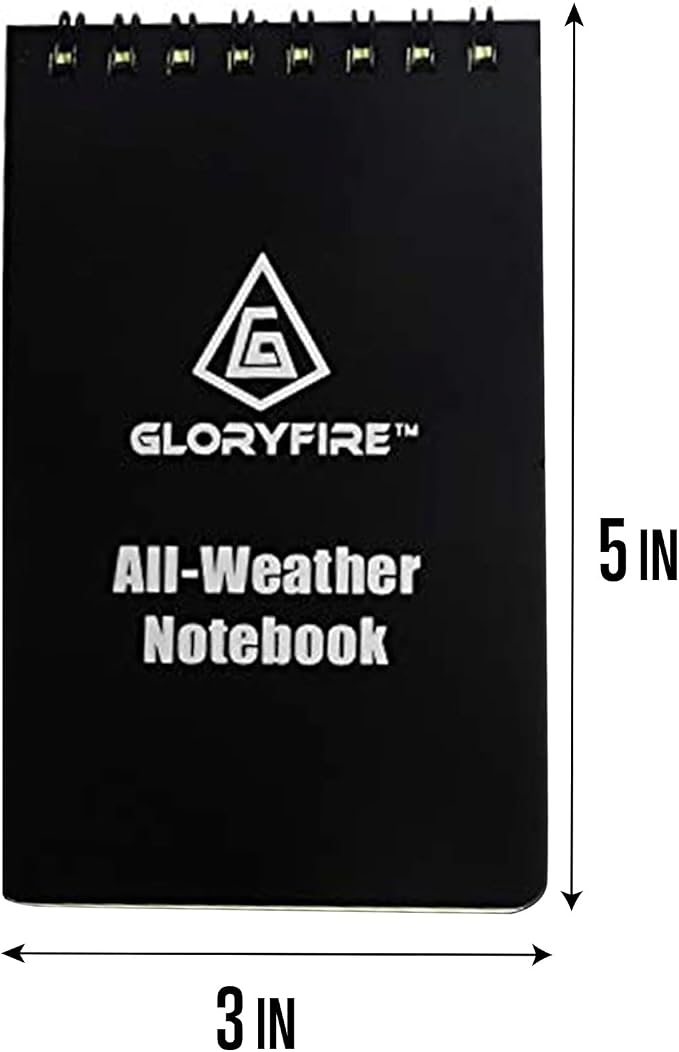 GLORYFIRE 5 Pack Waterproof Notebook, 3"x5" Top-Spiral Pocket Notepad | All Weather Note Pads, Tactical Memo Book with Waterproof Grid Paper, PVC Cover for Police, Outdoor Office School