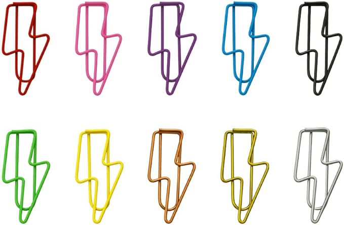 OWLFAVO 120pcs Lightning Shape Paper Clips with Clear Box, 10 Colors, Funny Cute Paperclips Bookmarks Planner Clip for Fun Office Supplies School Gifts Wedding Decoration
