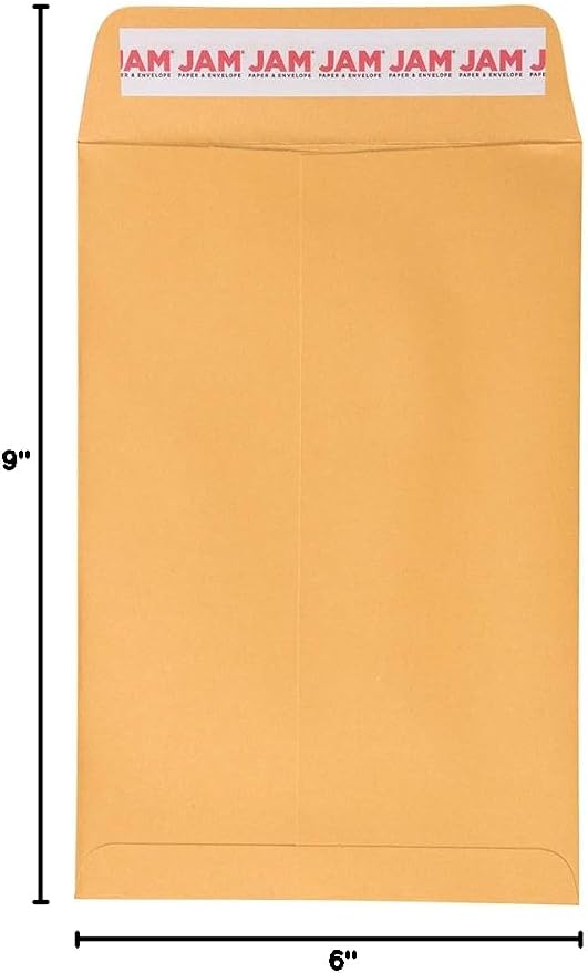 JAM PAPER 6 x 9 Open End Catalog Envelopes with Peel and Seal Closure - Brown Kraft Manila - 100/Pack