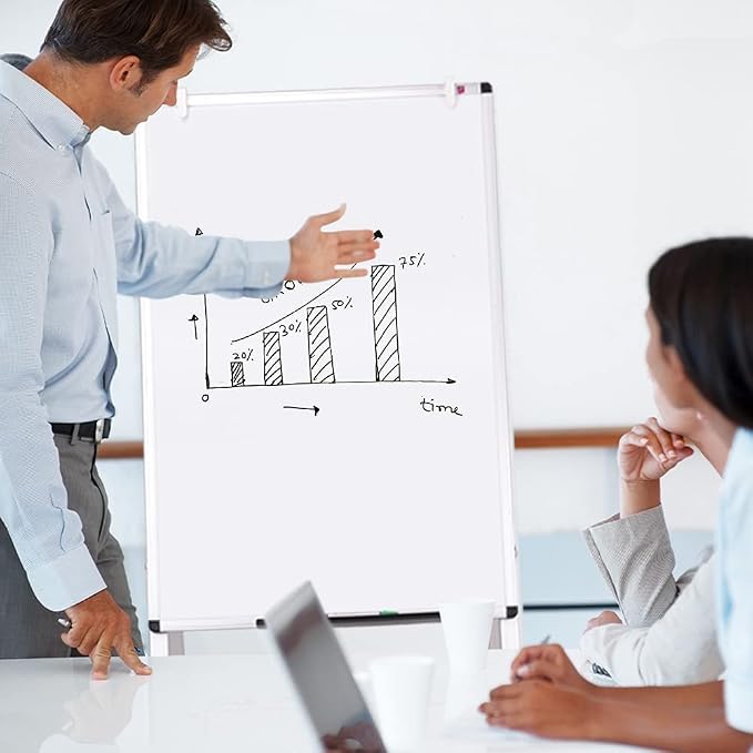VIZ-PRO Easel Whiteboard, 36 x 24 Inches, Magnetic H-Stand Dry Erase Board | Height Adjustable, 3' x 2', Foldable, Portable Flip Chart Stand for Classroom, Office and Home