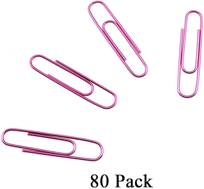 HAHIYO Paper Clips Large 2 inches Length Pink Paperclips Vinyl Coated Prevent Scratching Tearing The Pages Sturdy for Bookmark Organize Home Office School 80 Pack