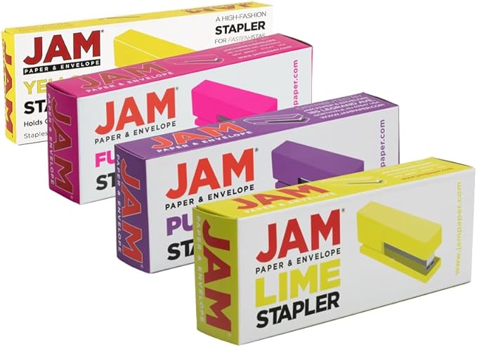 JAM PAPER Modern Desk Stapler - Assorted Spring Colors - 4/Pack
