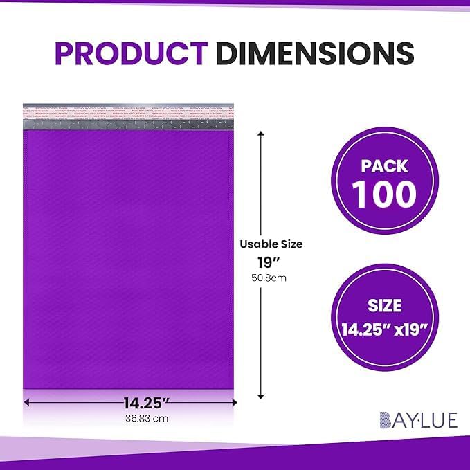 Purple Poly Bubble Mailers 14.50x20 Inch #7 | Self Seal Large Padded Envelopes | Air Cushioned Bubble Mailer | Usable Size 14.25x19 Inch | Waterproof Lightweight Mailing Shipping Bags | 100 Pack