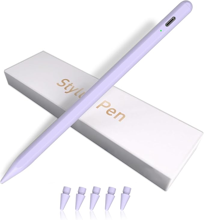 iPad Pencil for 9th & 10th Generation, Fast Charge Stylus Pen for Palm Rejection and Tilt Sensitivity, Compatible with iPad Pro 11/12.9in, Mini 5/6, iPad 6/7/8/9/10, Air 3/4/5 (Purple)