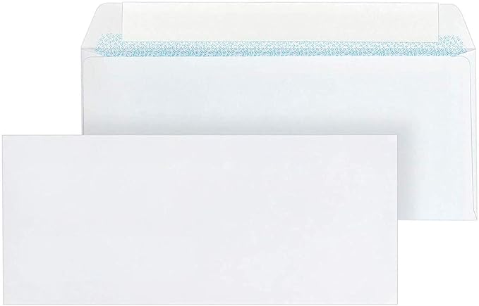 Mead Envelopes, #10, 4-1/8" x 9-1/2", Self Adhesive, 90 Count | Security Printed Lining | 20-lb Paper | White