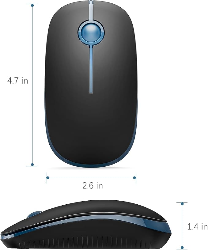 VssoPlor Wireless Mouse, 2.4G Computer Laptop Mouse, Black Sapphire Blue | Slim Portable Mouse, Plug & Play USB Nano Receiver, Quiet Silent Optical Mice for Notebook, PC, Laptop, Computer