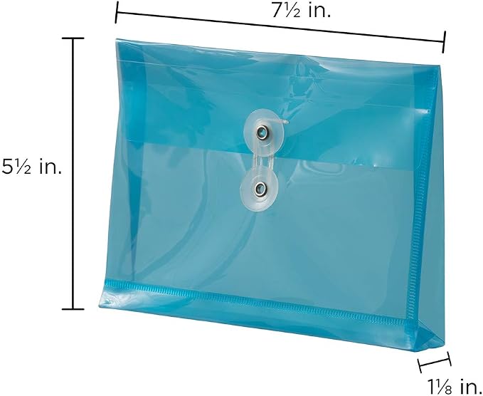 JAM PAPER Plastic Envelopes with Button & String Tie Closure - Index Size - 5 1/2 x 7 1/2 - Assorted Colors - 24/Pack