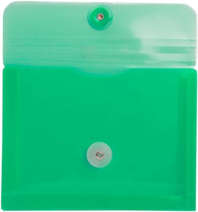 JAM PAPER Plastic Envelopes with Button & String Tie Closure - Index Size - 5 1/2 x 7 1/2 - Green - 12/Pack