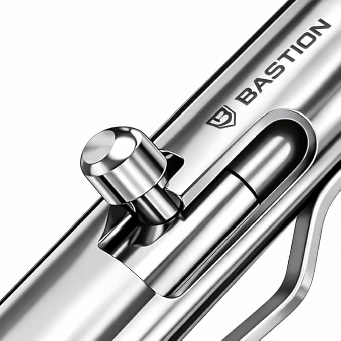 BASTION Luxury Executive Bolt-Action Ballpoint Pen for Men & Women | Ink Refillable Retractable Office Business Writing Pen | Glass Breaker Metal Self-Defense EDC (Stainless Steel)