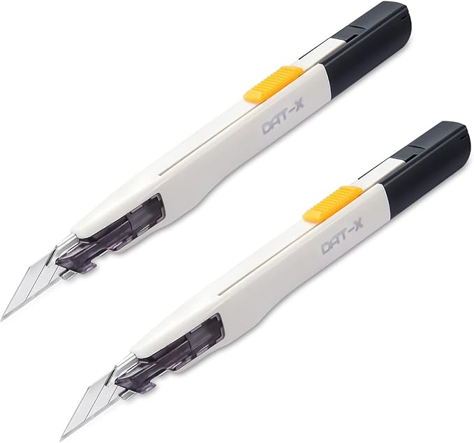 Utility Knife, 2-Pack DAT Series-X Portable Box Cutter, Fine Point Arts and Crafts Blade for Precision Cutting, with 20 Blade Pieces (White, 2 Cutters)