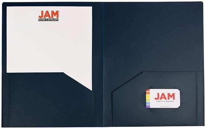 JAM PAPER Heavy Duty Plastic 2 Pocket Extra Tough School Folders - Navy Blue - 24/Pack