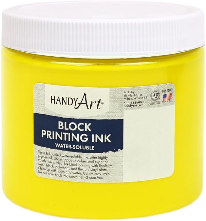 Handy Art 301-010 Water Soluble Block Printing Ink Jar, Yellow, 16-Ounce