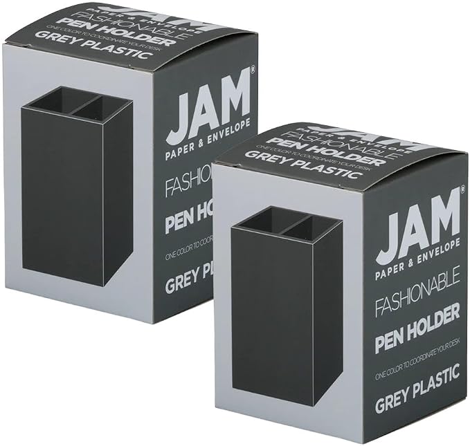 JAM PAPER Plastic Pen Holders - Grey Desktop Pencil Cups - 2/Pack