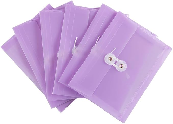 JAM PAPER Plastic Envelopes with Button & String Tie Closure - Index Size - 5 1/2 x 7 1/2 - Lilac Purple - 3/Pack