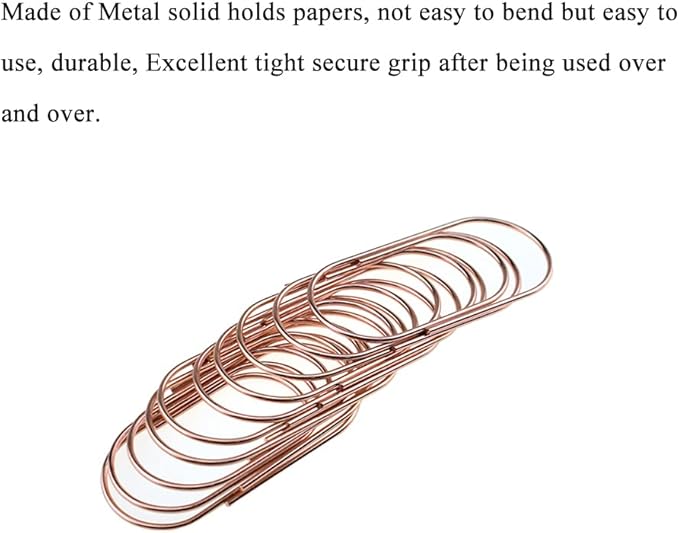 HAHIYO Paper Clips Sturdy 2 inches Length 30 Pack Wide Paperclips Heavy Duty Tight Grip Rust Proof Reusable Metal Bright Rose Gold for Home Office School