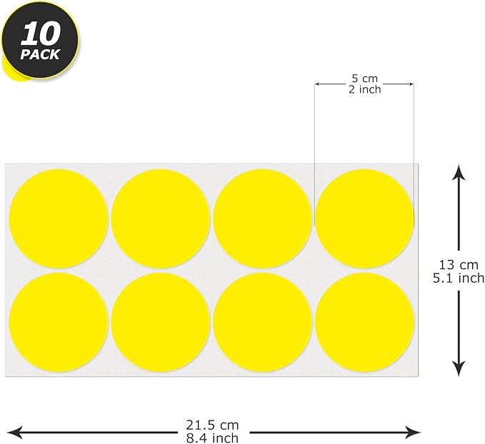 Yellow Round Stickers 2 Inch Waterproof Vinyl Coding Labels 80 PCS | Strong adhesive, Removable, Tear- & Scratch resistance, Easy to peel, Glossy finish, Writable dots for crafts office school