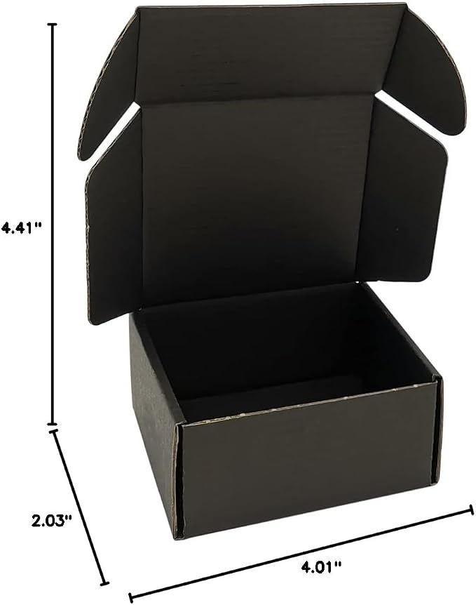 100 Pack 4x4x2'' Small Shipping Boxes, Corrugated Cardboard Mailers for Business, Black (CM442B-100)