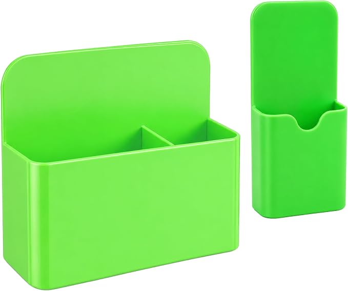 Magnetic Pen Holder, 2 Pack Magnetic Dry Erase Marker Holder with Compartments, Magnetic Marker Holder Pen Pencil Organizer for Whiteboard, Refrigerator, Classroom, Office, Locker Accessories, Green