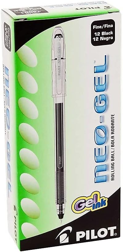 PILOT Neo-Gel Roller Ball Stick Pens, Black Ink, Fine Point, 12-Pack
