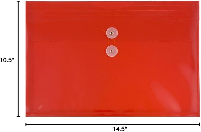 JAM PAPER Plastic Envelopes with Button & String Tie Closure - Legal Booklet - 9 3/4 x 14 1/2 - Red - 12/Pack