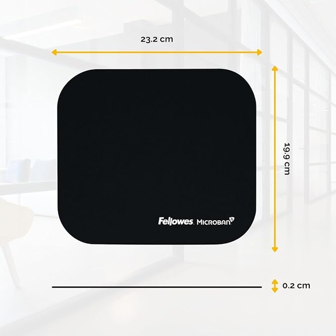 Fellowes Mouse Mat with Non-Slip Rubber Base - Mouse Pad with Antibacterial Protection - Suitable for Both Optical and Laser Mice - 199 x 232 x 2mm - Black
