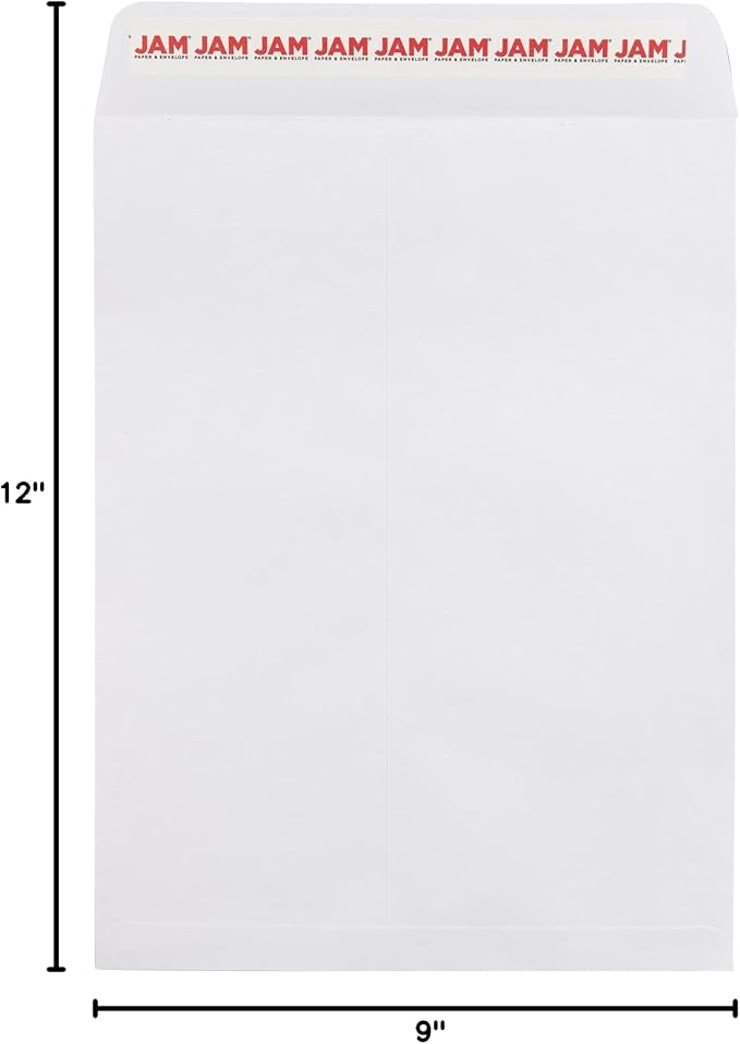 JAM PAPER 9 x 12 Open End Catalog Commercial Envelopes with Peel and Seal Closure - White - Bulk 250/Box