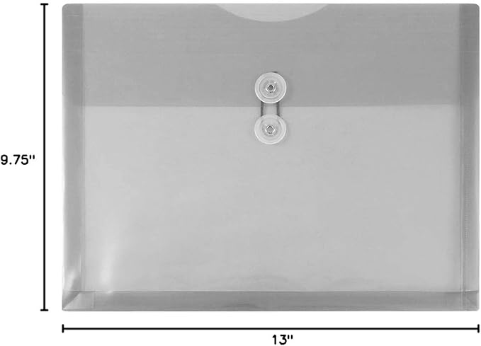 JAM PAPER Plastic Envelopes with Button & String Tie Closure - Letter Booklet - 9 3/4 x 13 - Smoke Gray - 12/Pack