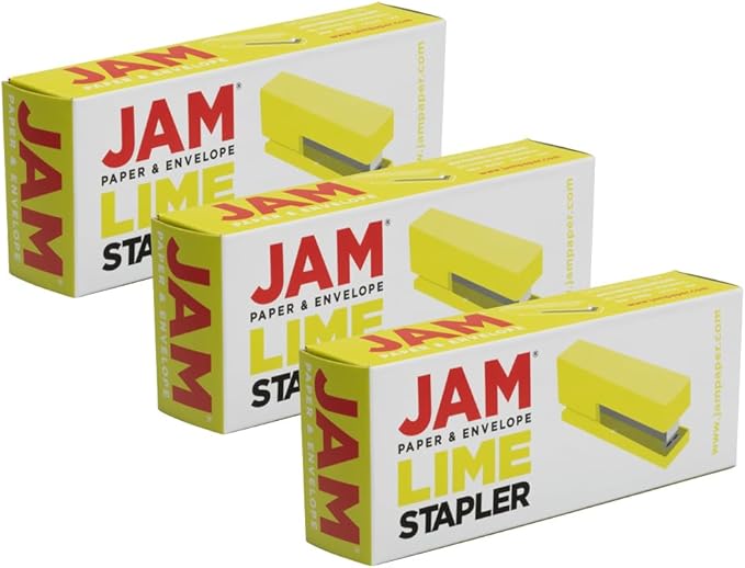 JAM PAPER Modern Desk Stapler - Lime Green - 3/Pack