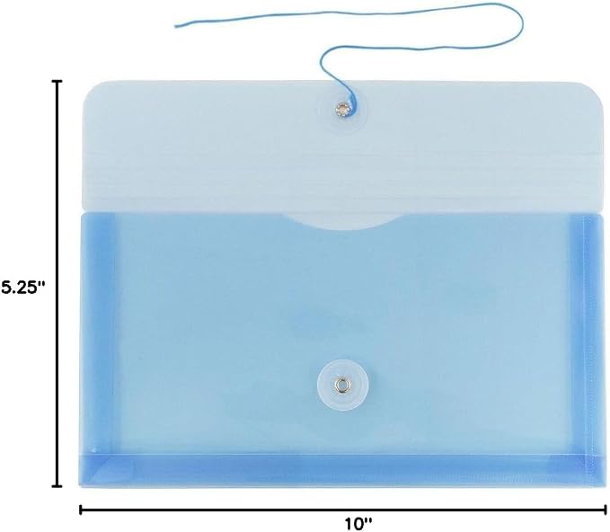 JAM PAPER Plastic Envelopes with Button & String Tie Closure - #10 Business Booklet - 5 1/4 x 10 - Blue - 3/pack