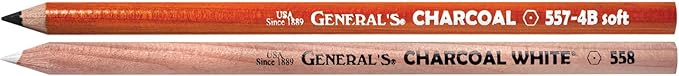 GENERAL'S Charcoal Pencil Set (557BP), 3 Black Charcoal (2B, 4B, 6B),1 White Pencil, Kneaded Eraser, Pre Sharpened, Incense Cedar Wood, 0.15 lb, Made in USA