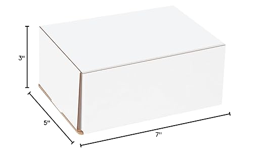Box USA Small Shipping Boxes 7" x 5" x 3", 50-Pack, Bulk - White Box Mailer for Packaging, or Small Business Mailing 7x5x3