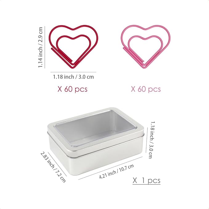 OWLFAVO 120pcs Heart Shape Paper Clips with Clear Box, Red and Pink, Funny Cute Paperclips Bookmarks Planner Clips for Fun Office Supplies School Gifts Wedding Decoration
