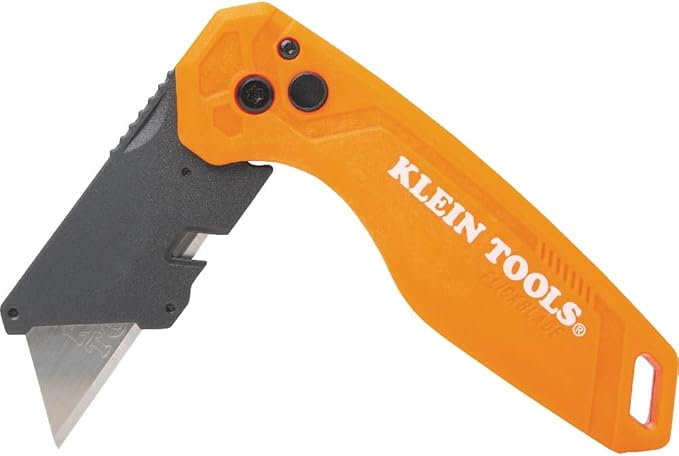 Klein Tools 44313 Folding FLICKBLADE Utility Knife with Side Release Button, Compact, Dual Locking Positions for Versatile Cutting Options, 2-Pack