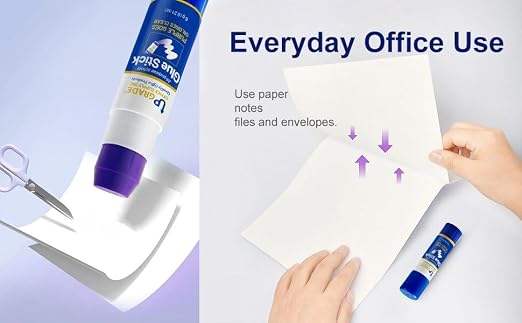 Upgrade Office Supply Glue Sticks, 6g, 12 Count, Purple Goes On Dries Clear | Acid-Free, Washable Non Toxic, for Classroom, Home, Office, Art, Craft and Poster Projects
