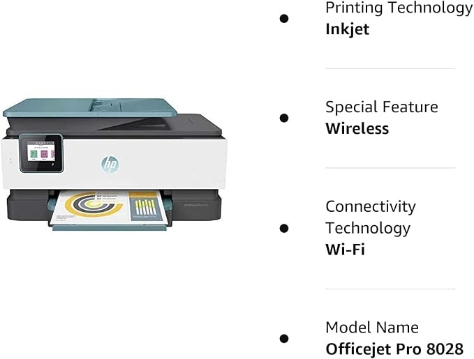 HP Officejet Pro 8028 All-in-One Printer Wireless Printer, Take control of Printing, Scanning, Copying, and Fax Jobs at Home and Office, Built-in Wifi via Mobile Device, Cloud-Based, 3UC64A (Renewed)