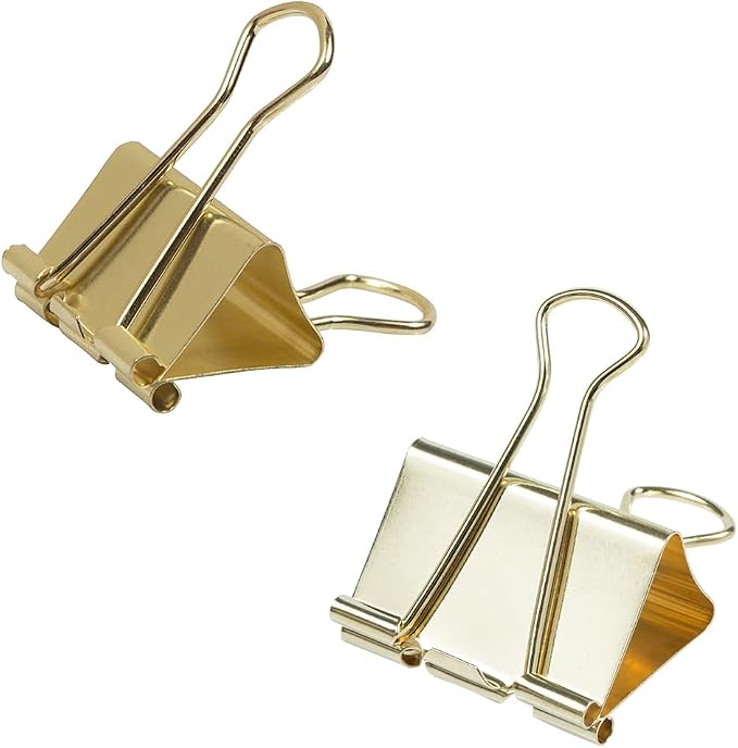 JAM PAPER Colorful Binder Clips Assortment - Medium & Large Size - Gold Binderclips - 27 Clips/Pack