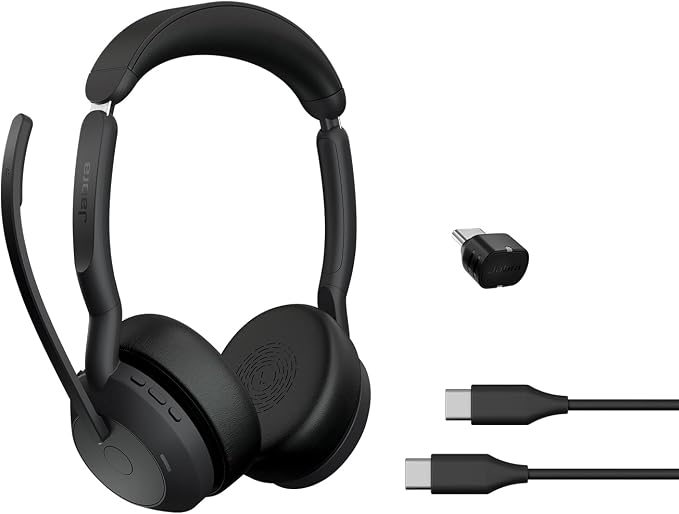 Jabra Evolve2 55 Stereo Wireless Headset - Features AirComfort Technology, Noise-Cancelling Mics & Active Noise Cancellation - Works with UC Platforms Such as Zoom & Google Meet - Black