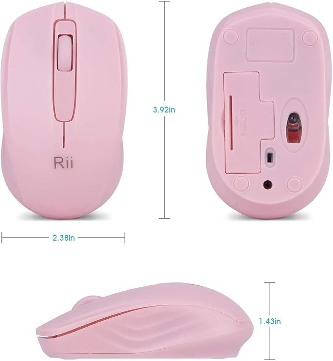 Rii Wireless Mouse,2.4G Portable Computer Mice | for PC, Laptop, Windows,Office Included Wireless USB dongle (Black+Pink)