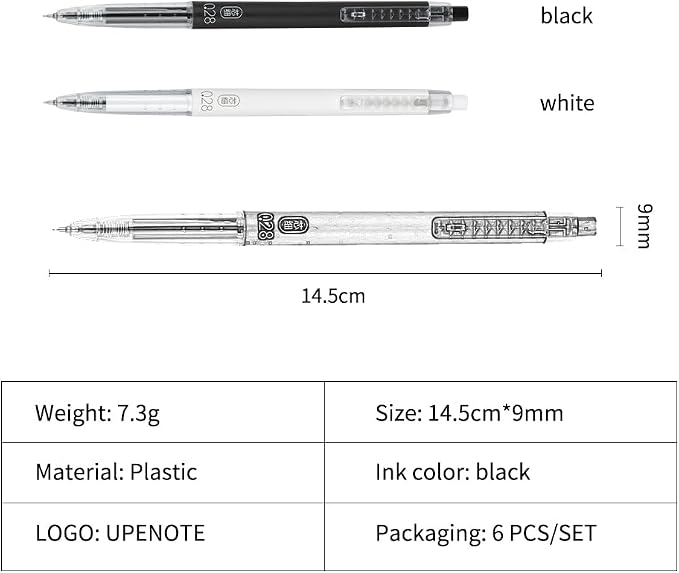 Gel Pens 0.28mm Extra Fine Point Pen, Black Ink, Ball Point Pen for School, Office, Stationery Supplies 6 Packs