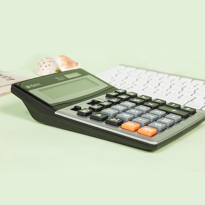 M&G Desk Calculator 12 Digit Extra Large LCD Display Calculators, Dual Solar Power and Battery, Battery Included, Metal Panel Comfort Button Calculator for Office Home