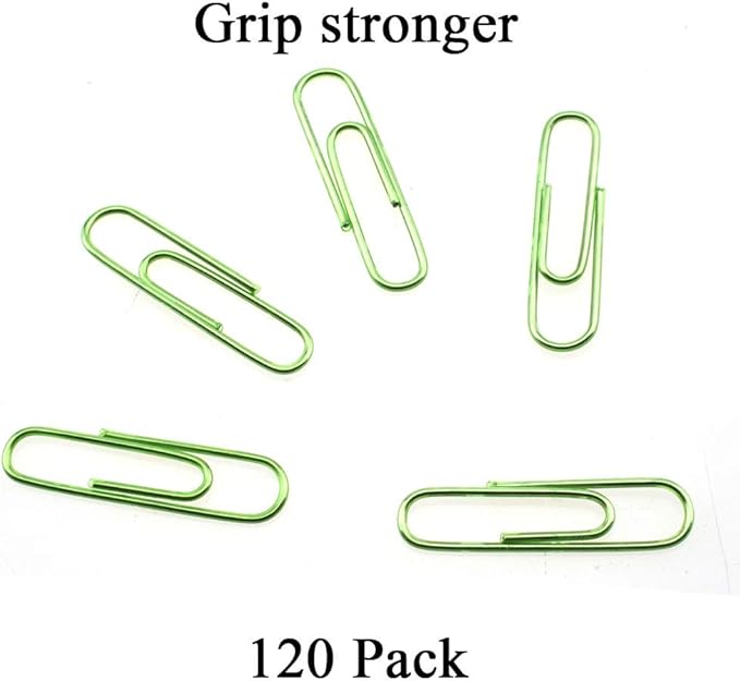 HAHIYO Paper Clips 1.3 inchs (33mm) Length Green Paperclips Vinyl Coated Prevent Scratching Tearing The Pages Sturdy for Bookmark Organize Home Office School 120 Pack