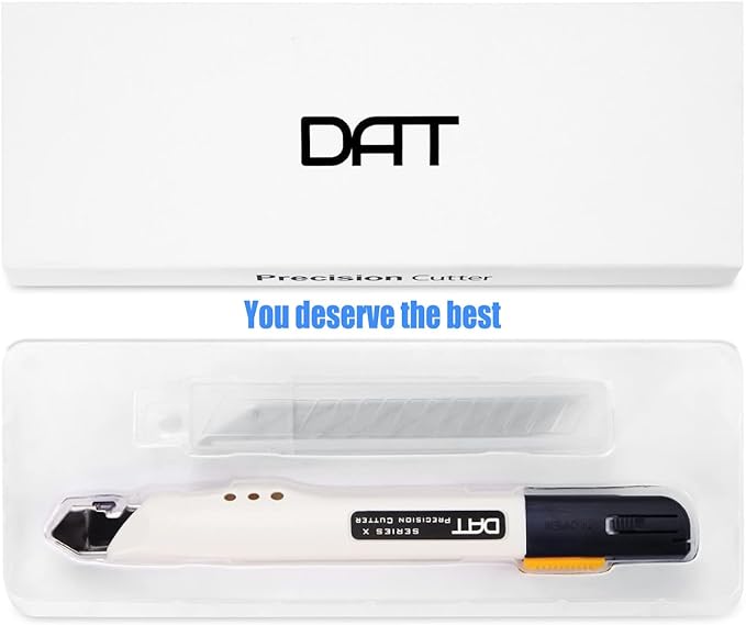 Utility Knife, DAT Series-X Portable Box Cutter, Fine Point Arts and Crafts Blade for Precision Cutting, with 10 Blade Pieces (White, 1 Cutter 10 Blades)