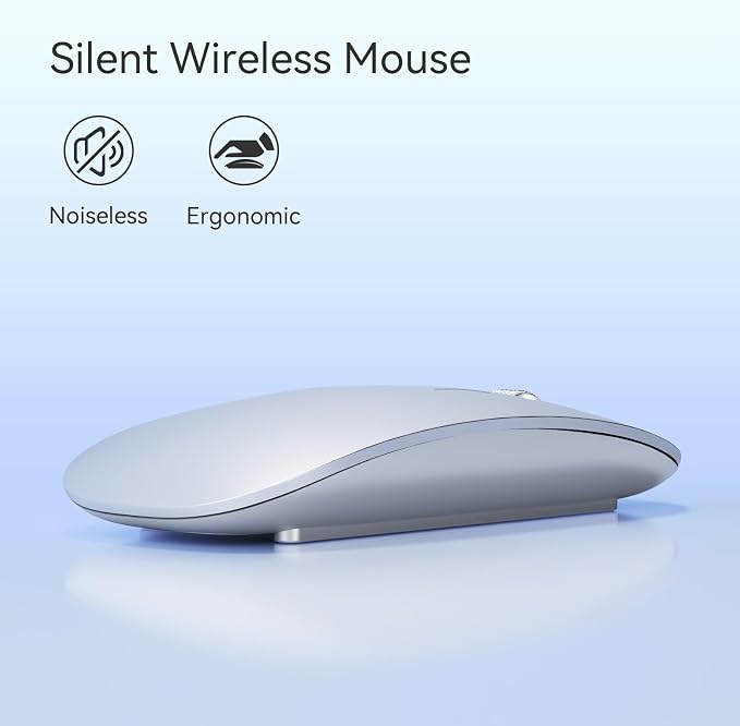 TENMOS M18 Bluetooth Mouse, USB C Rechargeable Wireless Mouse,Silent-Silver | Tri-Mode BT5.1/5.0+2.4G, Quiet Click, Portable, Battery Level Visible, USB Receiver,Type C Adapter, for Laptop/Macbook/iPad